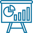 Flip chart showing a bar graph and pie chart